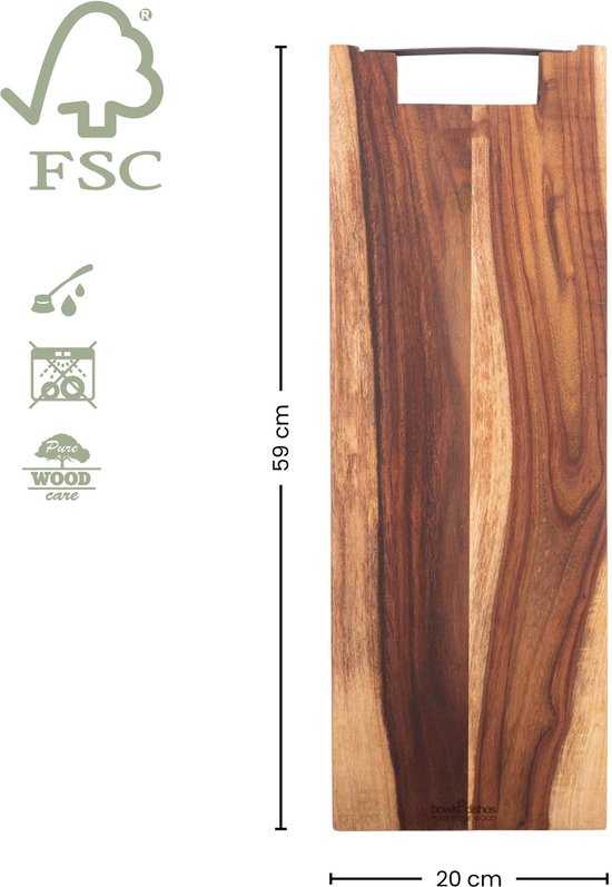 Pure Rose Wood Serveerplank 59 Cm Met Metalen Handvat
