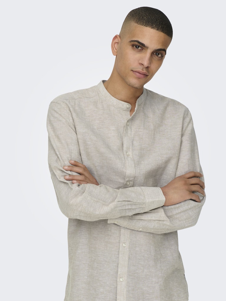 Only & Sons Caiden Ls Solid Linen Mao Shirt Heren
