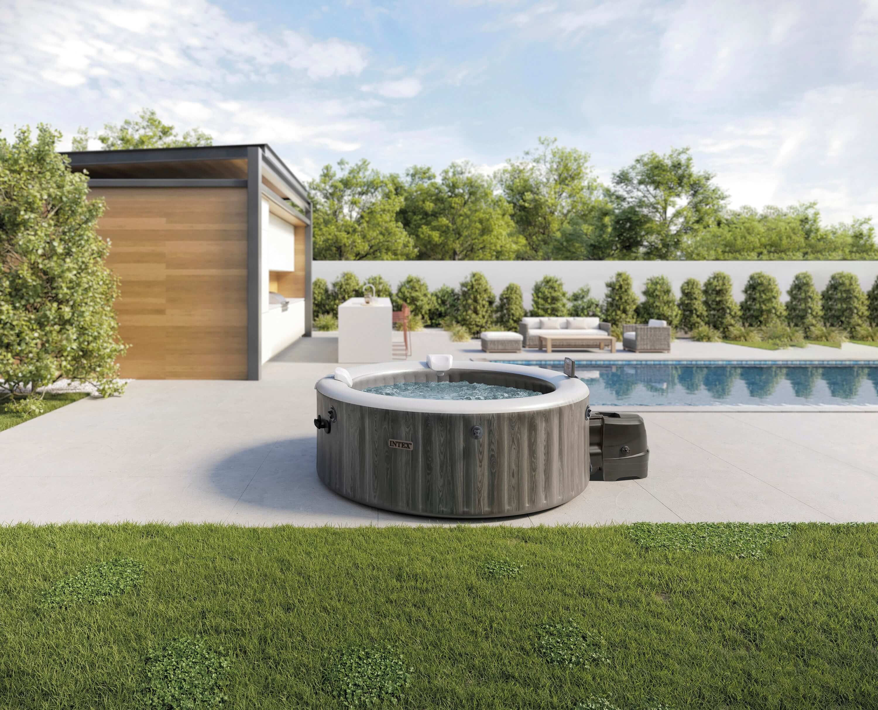 Intex 4-persoons Deluxe Round Bubble Spa Set Greywood