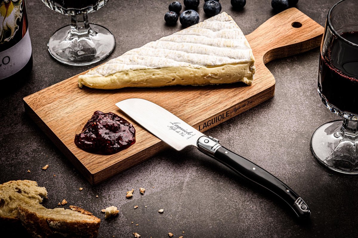 Premium Line Acacia Plankje Met Zwart Santoku Kaasmes