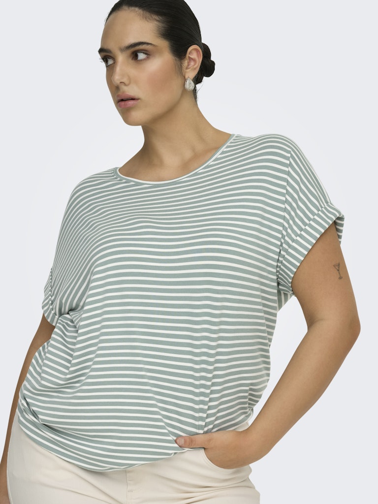 Only Carmakoma Moster Stripe S/S O-Neck Top Dames