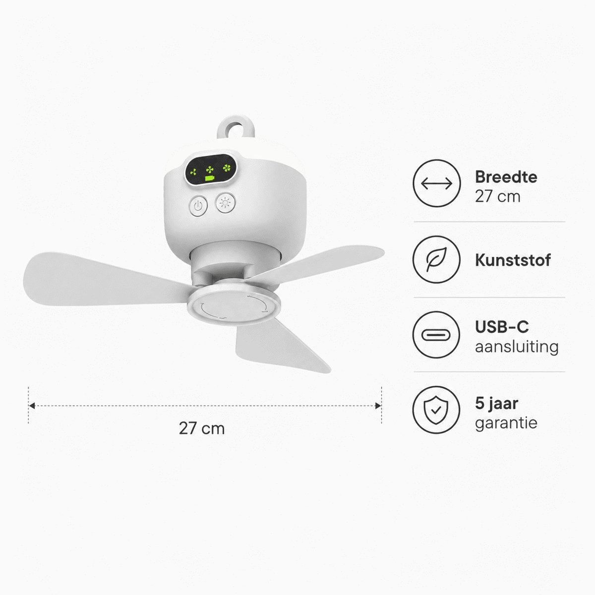 Happy Rhino Plafondventilator camping 27cm 8000mAh USB-C