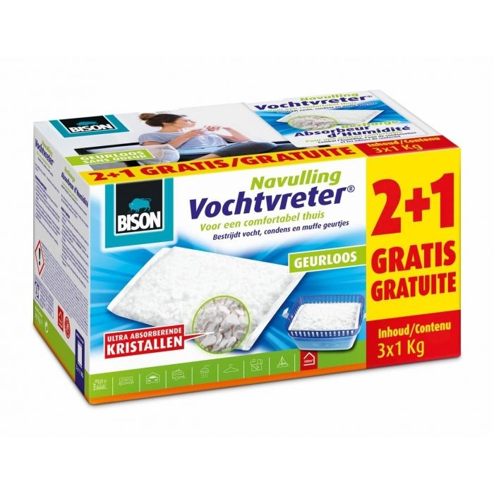 Bison Vochtvreter 3 X 1 Kg Navulzak Zak Geurloos Promopack