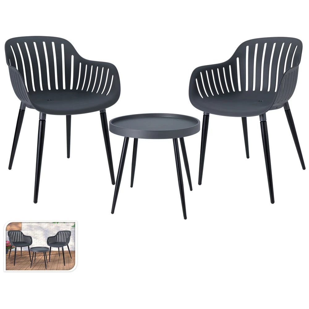 Tuinset 3Dlg 2 Stoelen en 1 Bijzet Tafel Antraciet