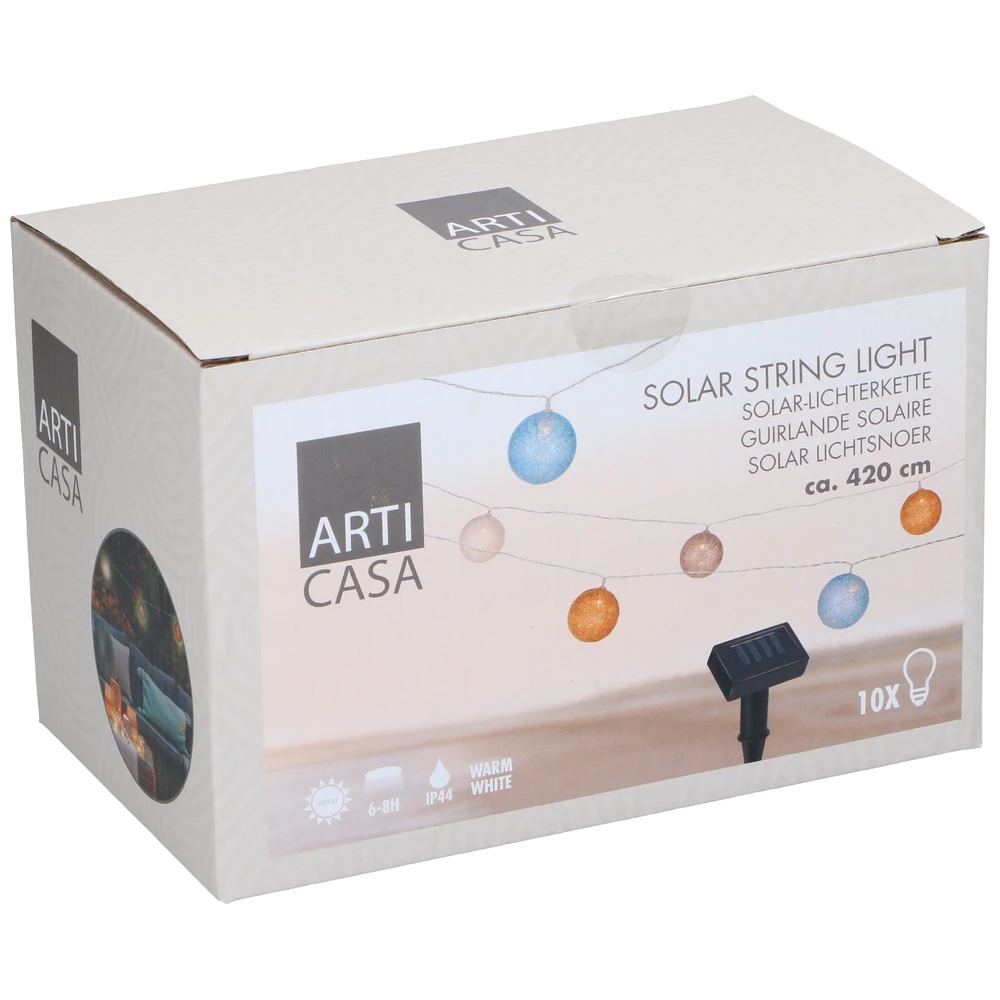 Arti Casa Solar Lichtsnoer Cotton Balls 10 Bolletjes 4,2 M Warm Wit