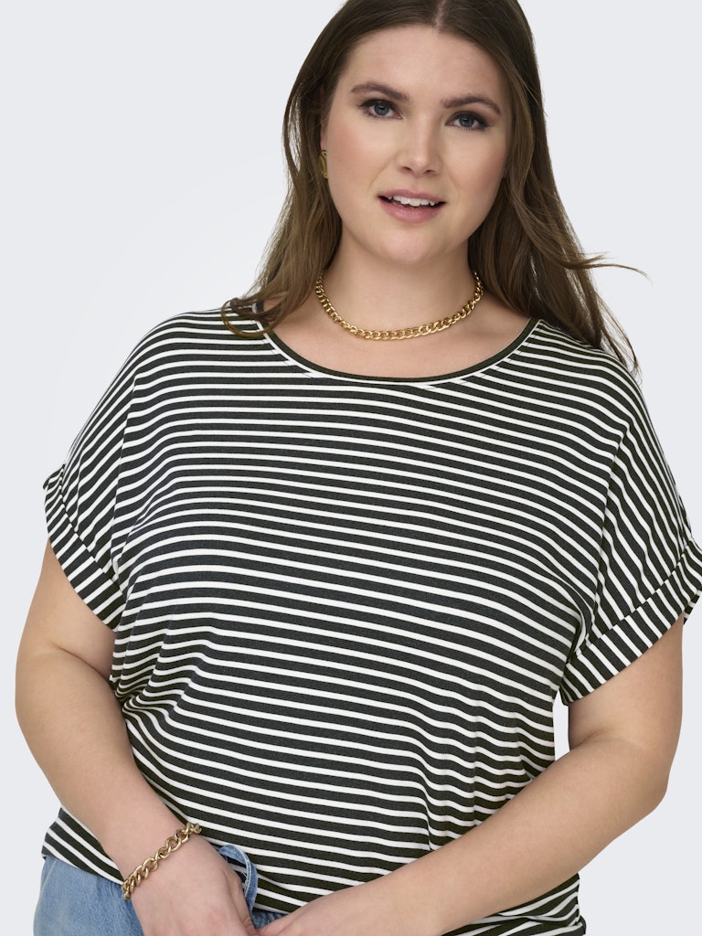 Only Carmakoma Moster Stripe S/S O-Neck Top Dames