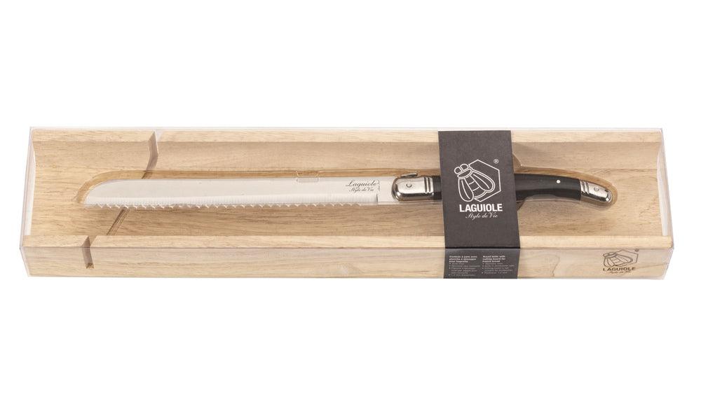 Laguiole Premium Line Broodmes Zwart Met Plankje Laguiole Premium Line Broodmes Zwart Met Plankje