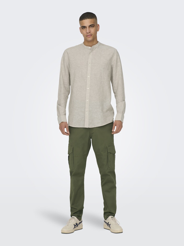 Only & Sons Caiden Ls Solid Linen Mao Shirt Heren