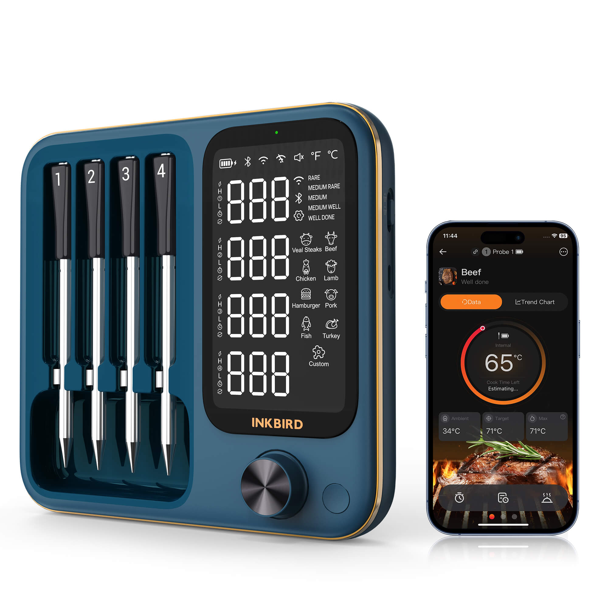 Inkbird INT-14S-BW Draadloze Vleesthermometer met 4 Sondes