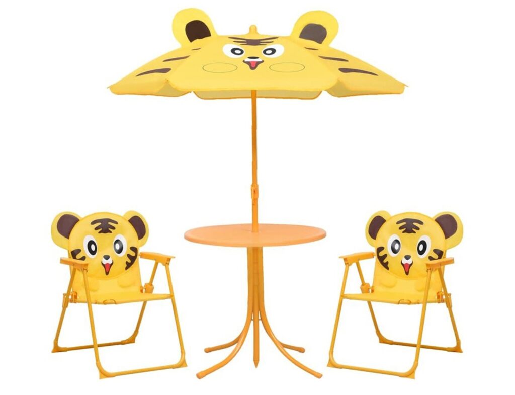 Tuinset Voor Kinderen Set Van 2 Stoelen Tafel EN Parasol Tijger Design
