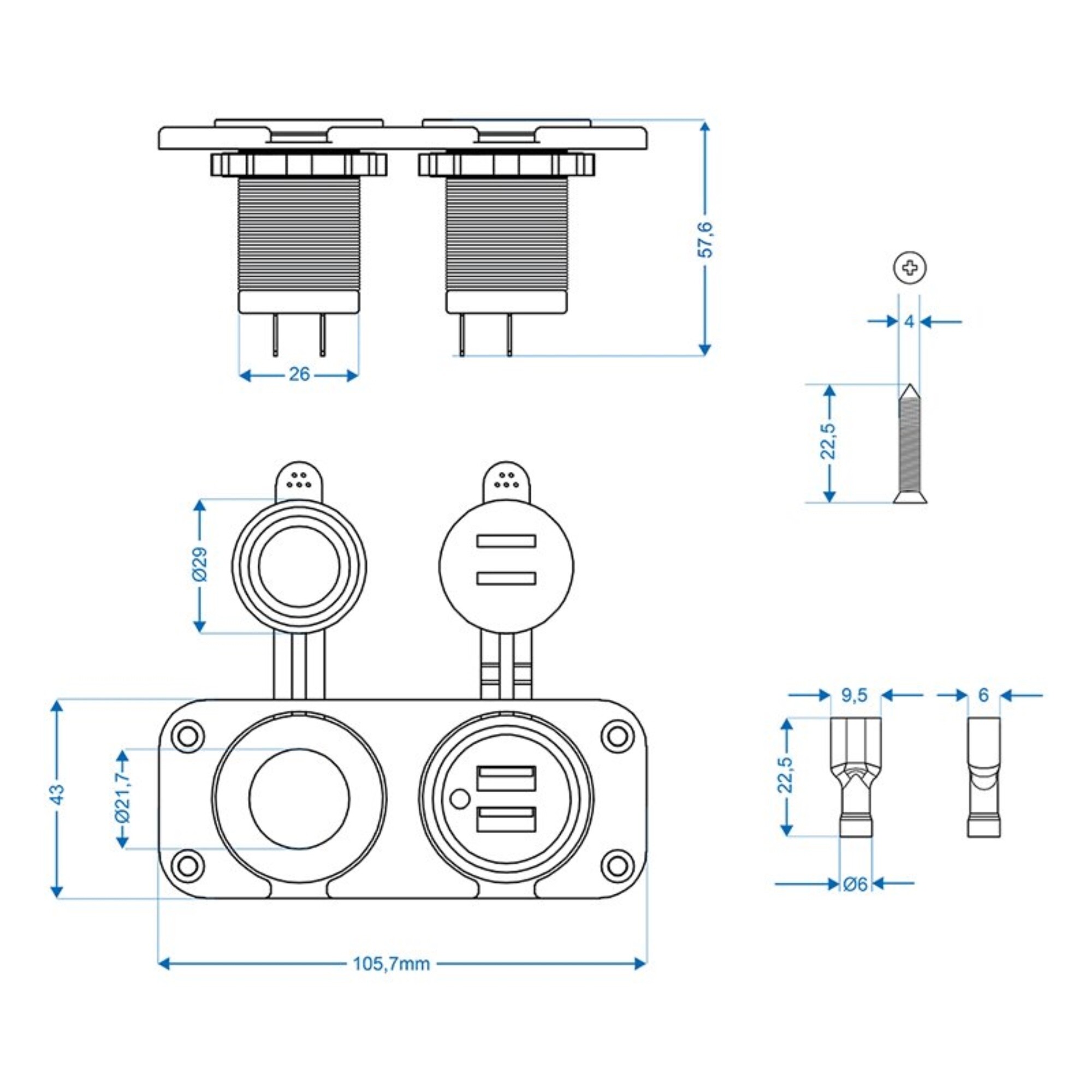 Proplus Inbouw Kit: Stekkerdoos Din + Usb Poort Dubbel 2X2100Ma Proplus Inbouw Kit: Stekkerdoos Din + Usb Poort Dubbel 2X2100Ma