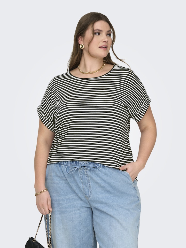 Only Carmakoma Moster Stripe S/S O-Neck Top Dames