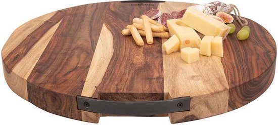 Pure Rose Wood, Serveerplank Rond 49 Cm, 2 Metalen Handvatten