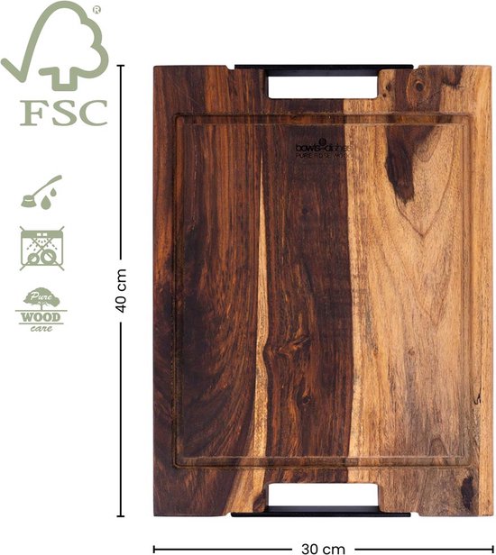 Pure Rose Wood Steakplank 40 x 30 Cm Met Sapgoot en Handvatten