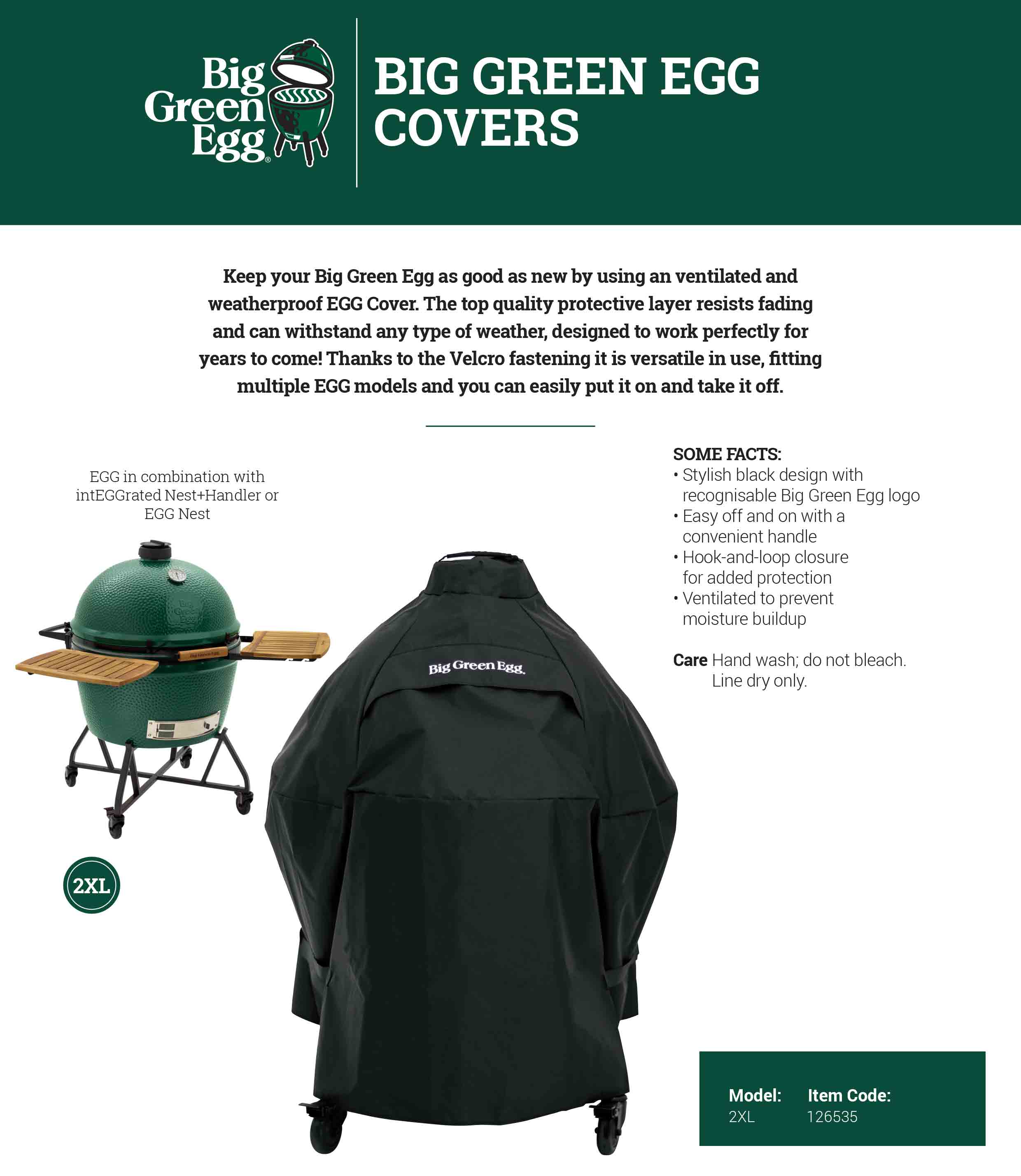 Big Green Egg Cover Integgrated Nest XL, L, Frame M