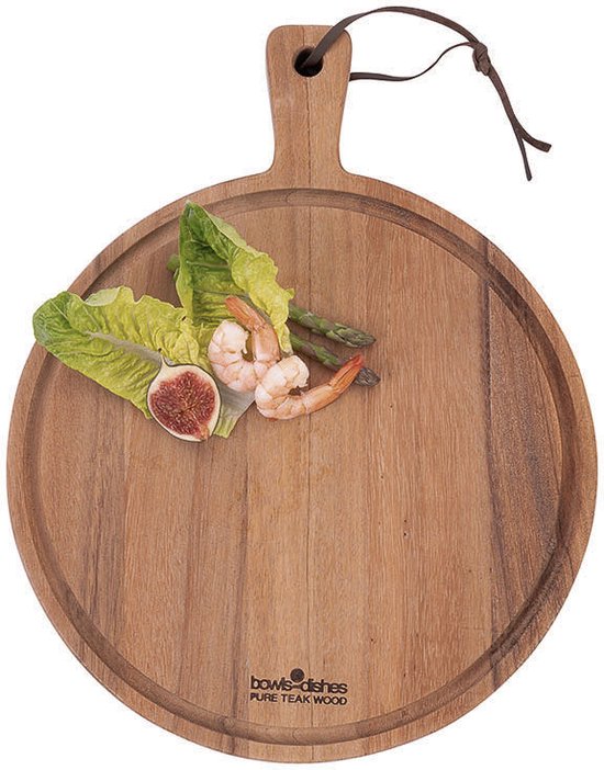 Pure Teak Wood Serveerplank Rond 30 Cm Met Sapgoot