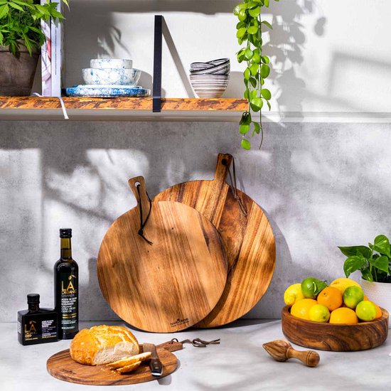 Pure Teak Wood Serveerplank Rond 30 Cm Met Sapgoot