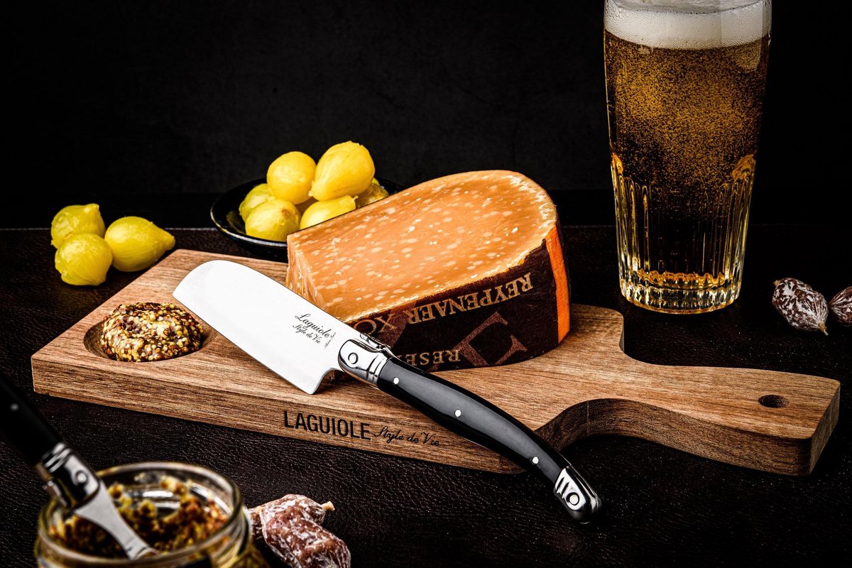 Premium Line Acacia Plankje Met Zwart Santoku Kaasmes