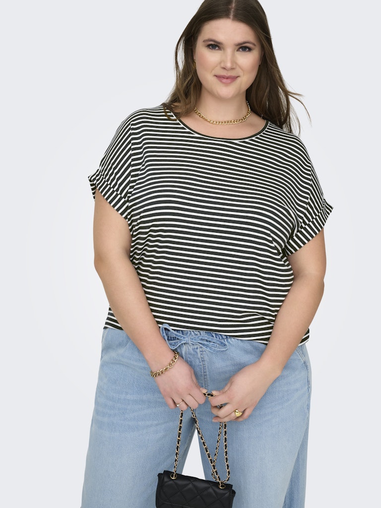Only Carmakoma Moster Stripe S/S O-Neck Top Dames