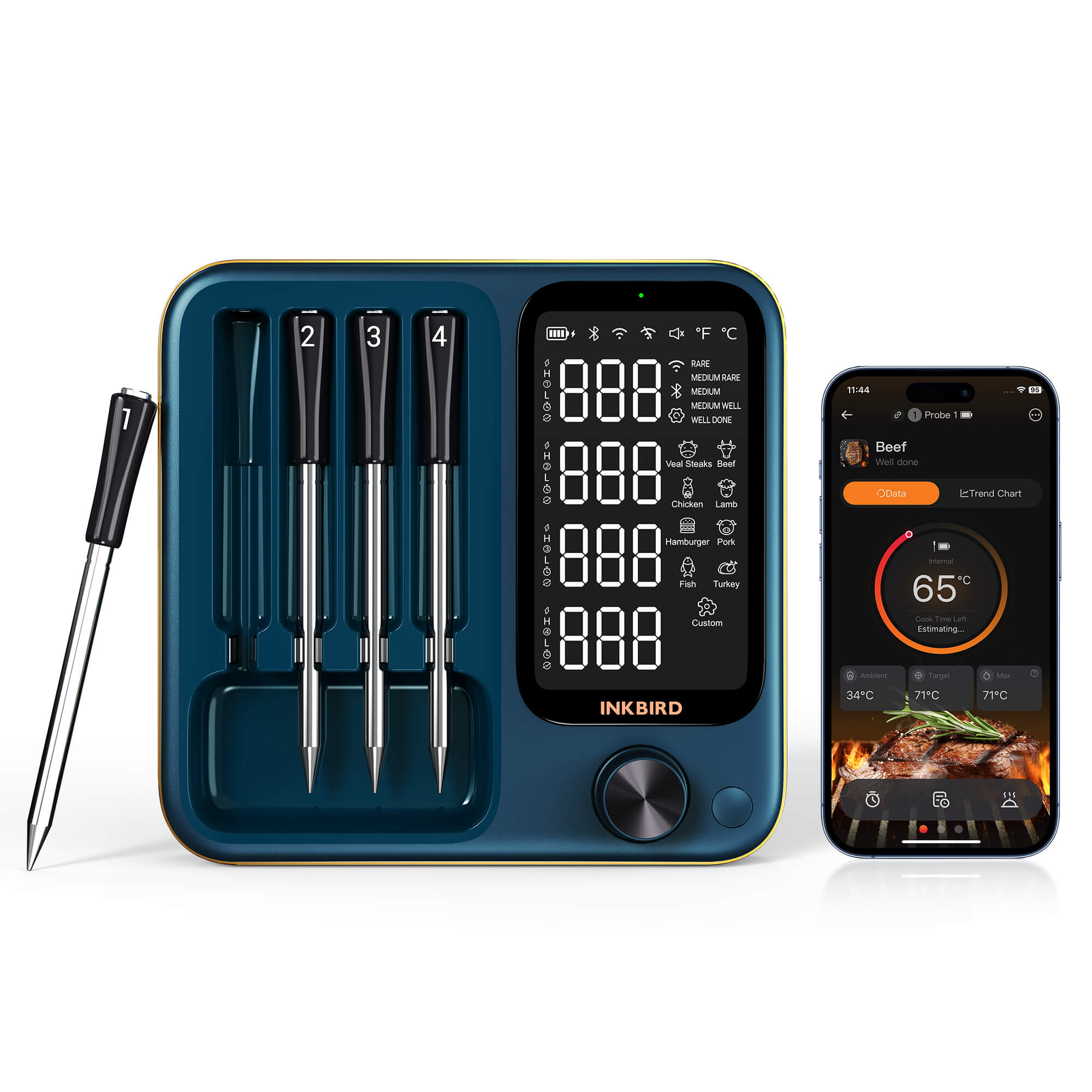 Inkbird INT-14S-BW Draadloze Vleesthermometer met 4 Sondes