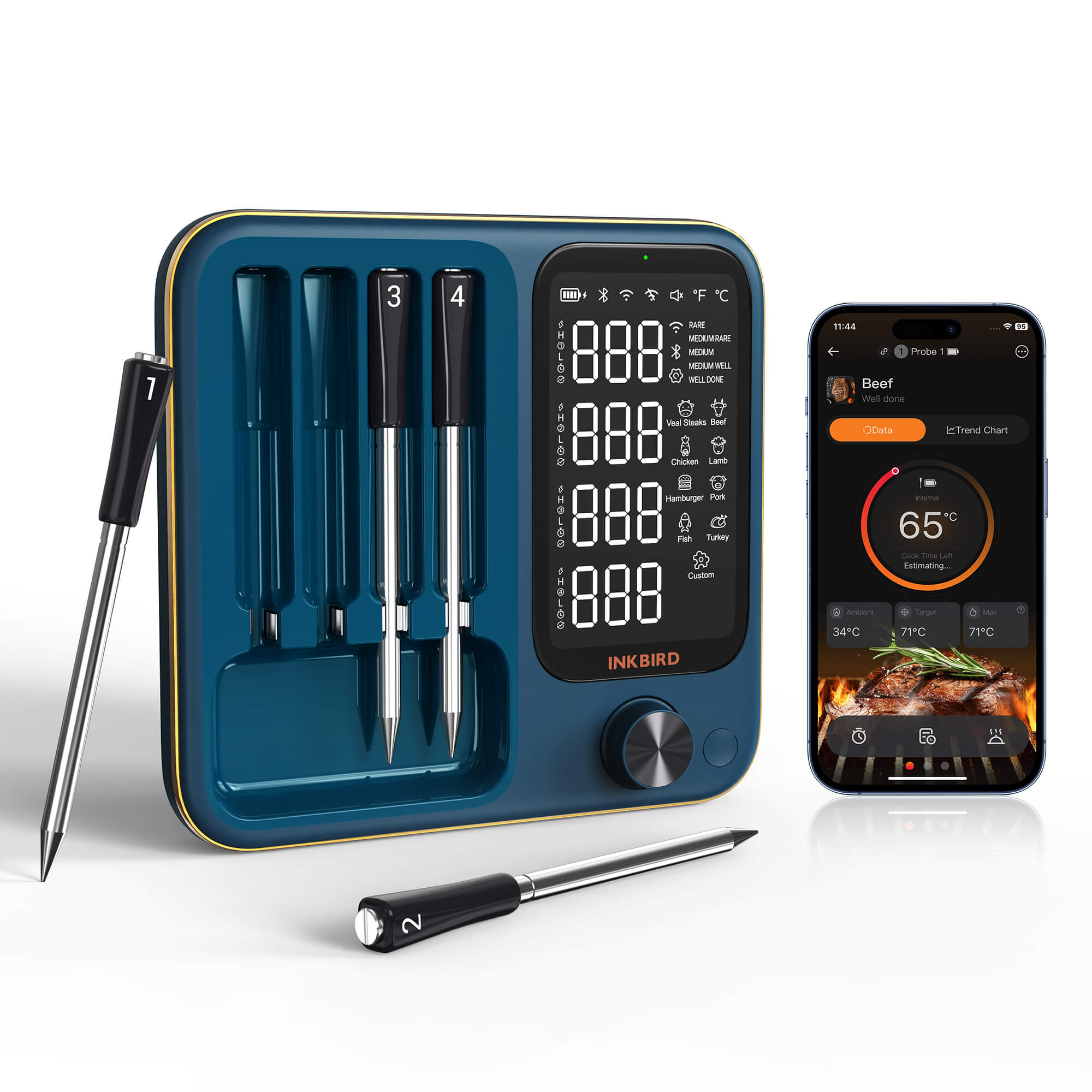 Inkbird INT-14S-BW Draadloze Vleesthermometer met 4 Sondes