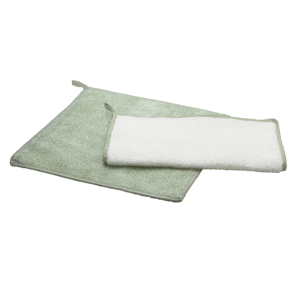 Point-Virgule Set Van 2 Doeken Uit Bamboevezel Groen EN Wit 20X20Cm (Per 6St.)