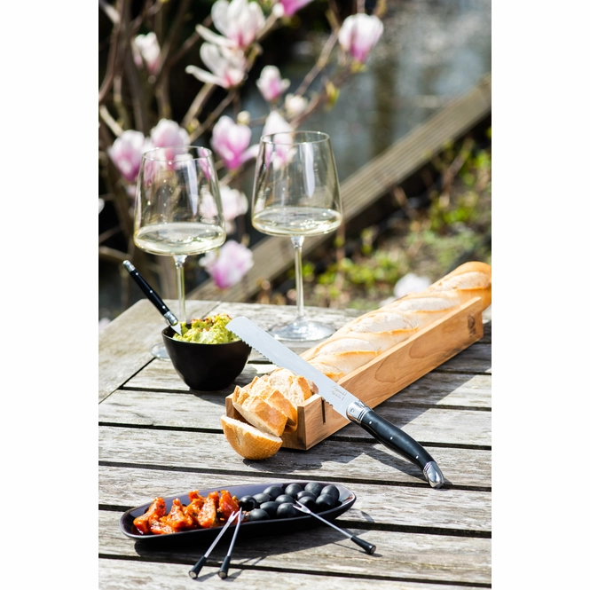 Laguiole Premium Line Broodmes Zwart Met Plankje Laguiole Premium Line Broodmes Zwart Met Plankje