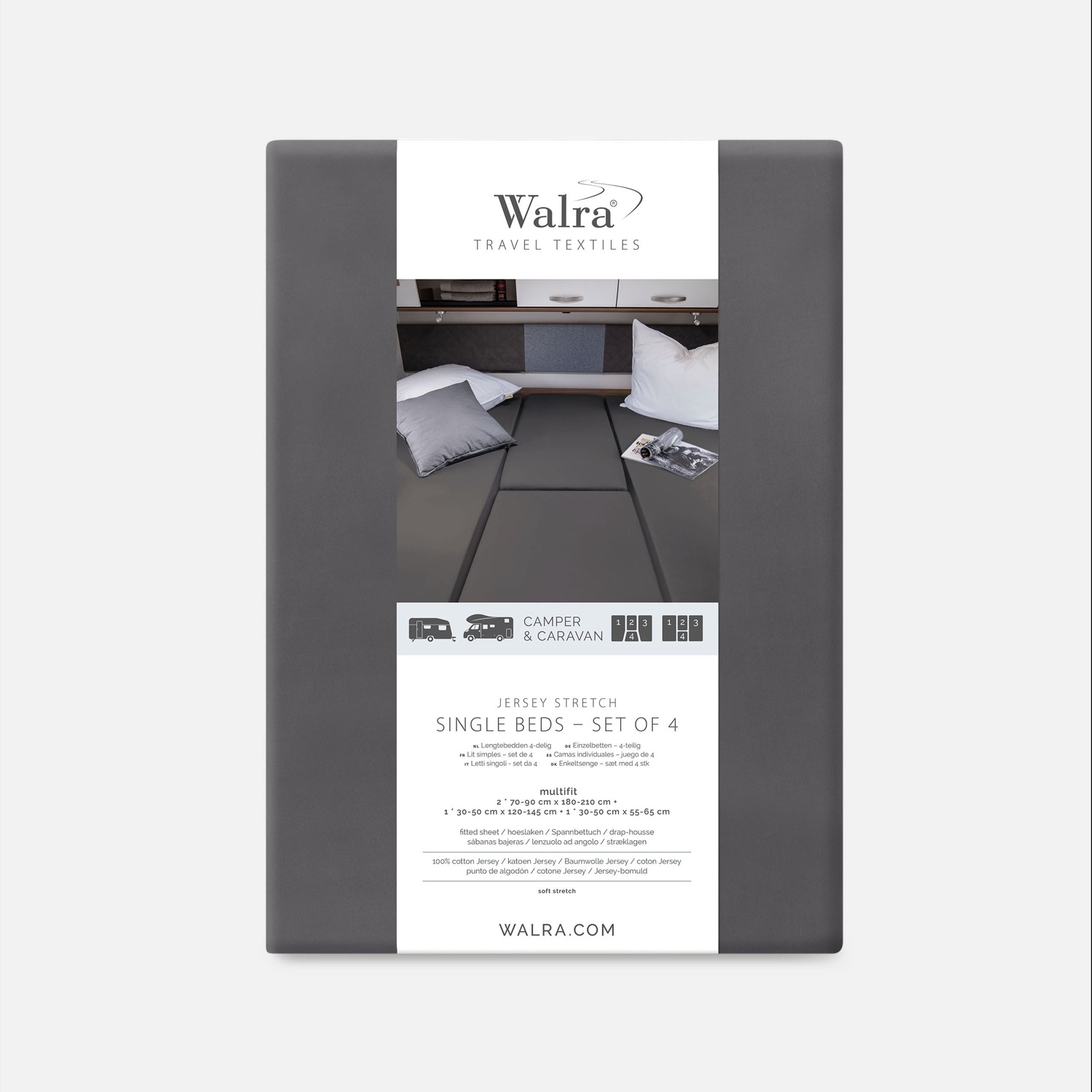 Walra Jersey Hoeslaken Stretch 4-Delige Set Antraciet