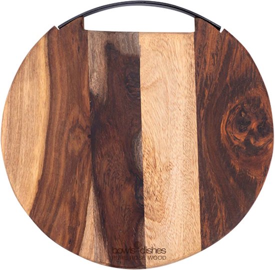 Bowls & Dishes Pure Rose Wood Serveerplank Rond 1 Metalen Handvat 25 Cm