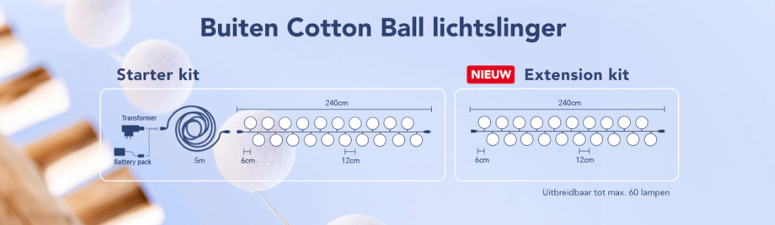 Cotton Ball Lights Outdoor Lichtslinger Glamping Grey Starter Kit