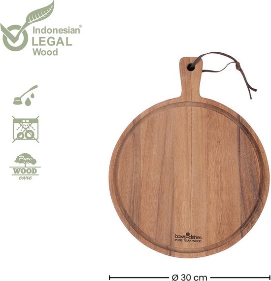 Pure Teak Wood Serveerplank Rond 30 Cm Met Sapgoot
