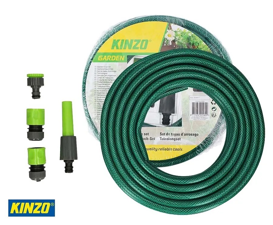 Kinzo Tuinslangset 15 Meter - 14 mm - Inclusief 3 Koppelingen En Sproeistuk