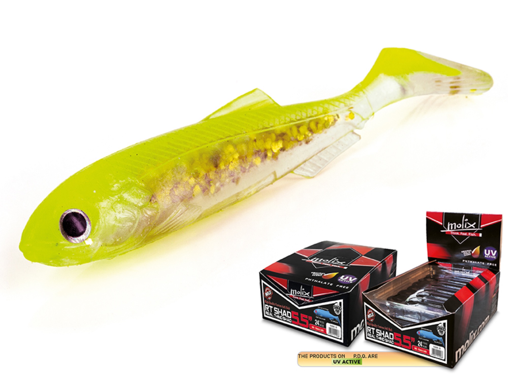 Molix RT Shad 5.5" - #164 UV Yellow Back Gold Flake