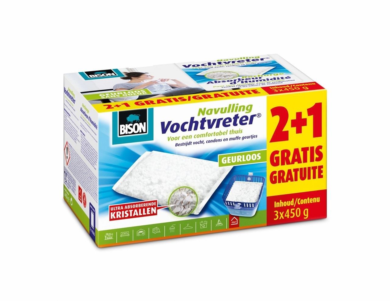 Bison Vochtvreter 3 X 450 G Navulzak Geurloos Promopack