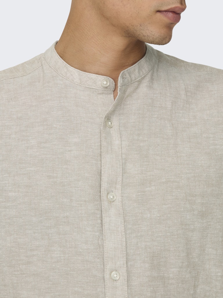 Only & Sons Caiden Ls Solid Linen Mao Shirt Heren