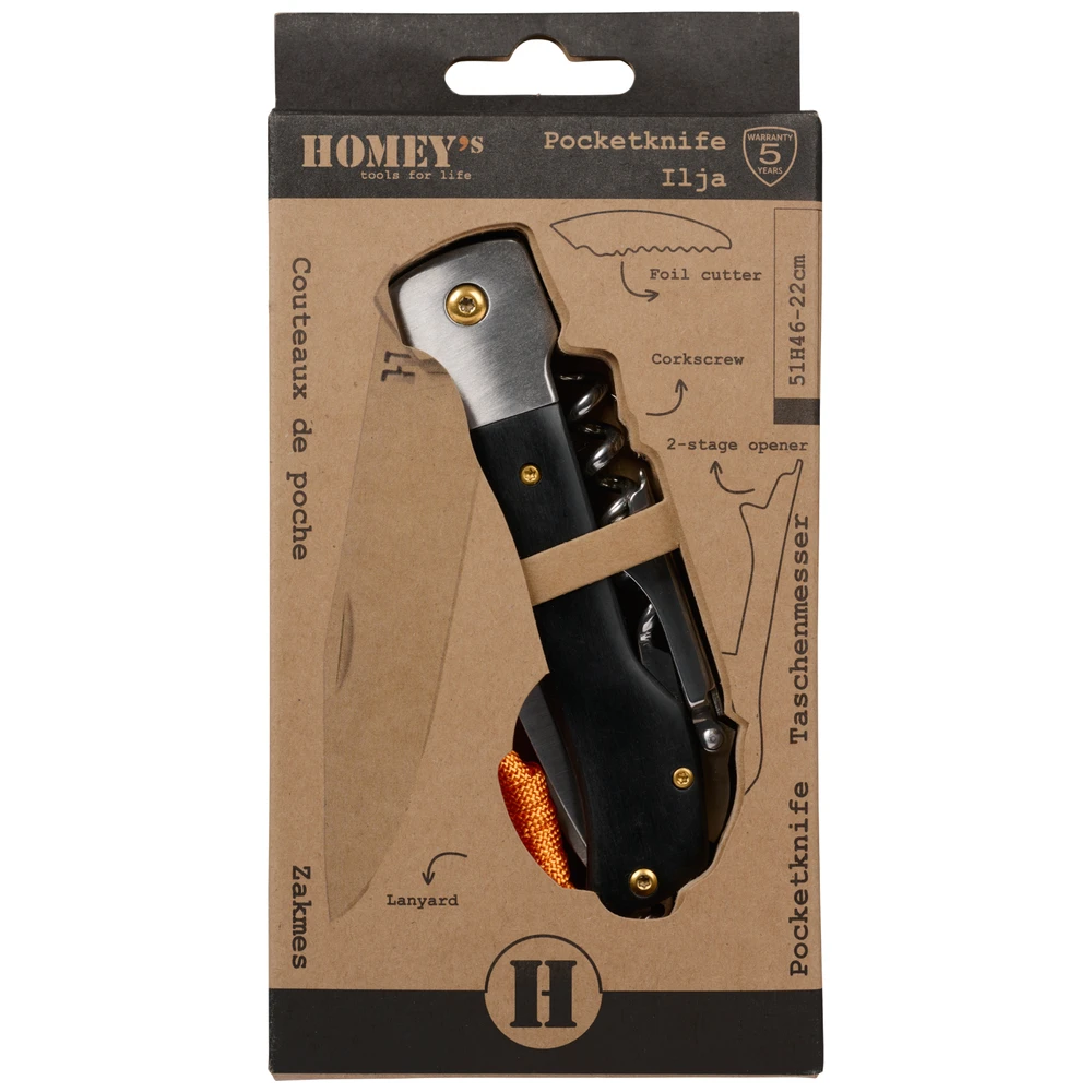 Homey's Kurkentrekker/Zakmes Ilja - Rvs/Pakkahout - 22Cm