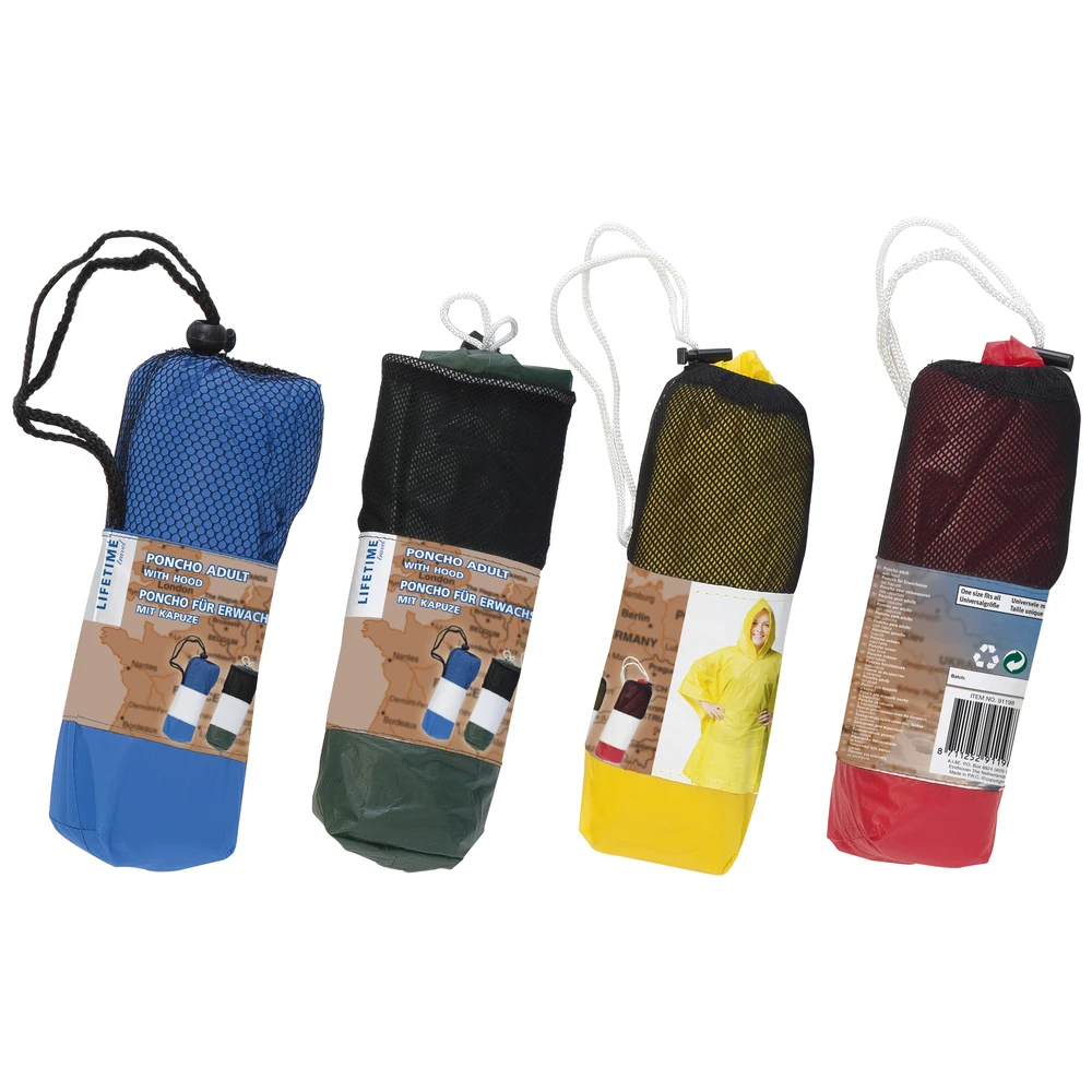 Lifetime Travel Poncho Adult 100X130Cm 4Ass PE