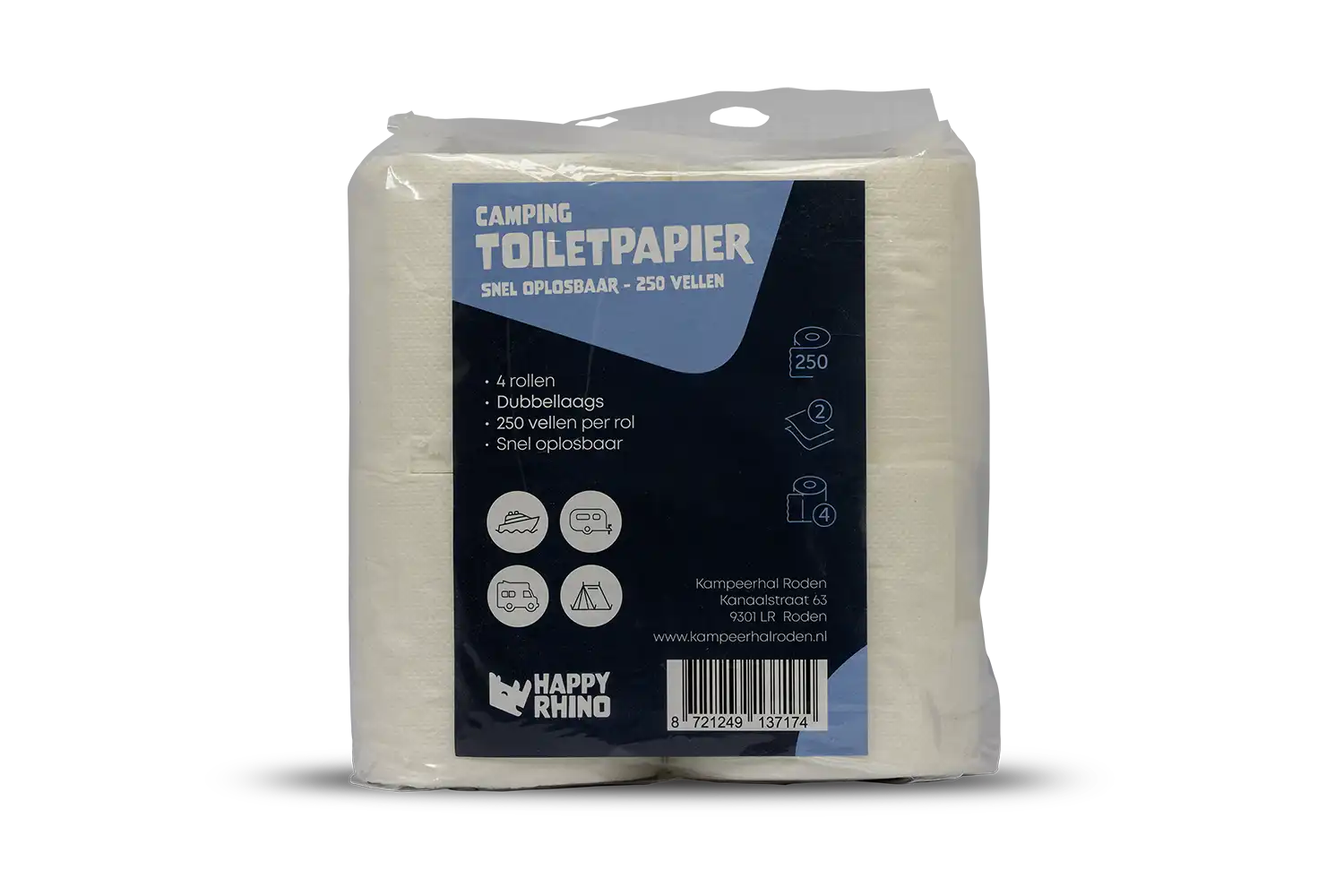 Happy Rhino Toiletpapier Snel Oplosbaar 250Vel 2-Laags 4Rollen
