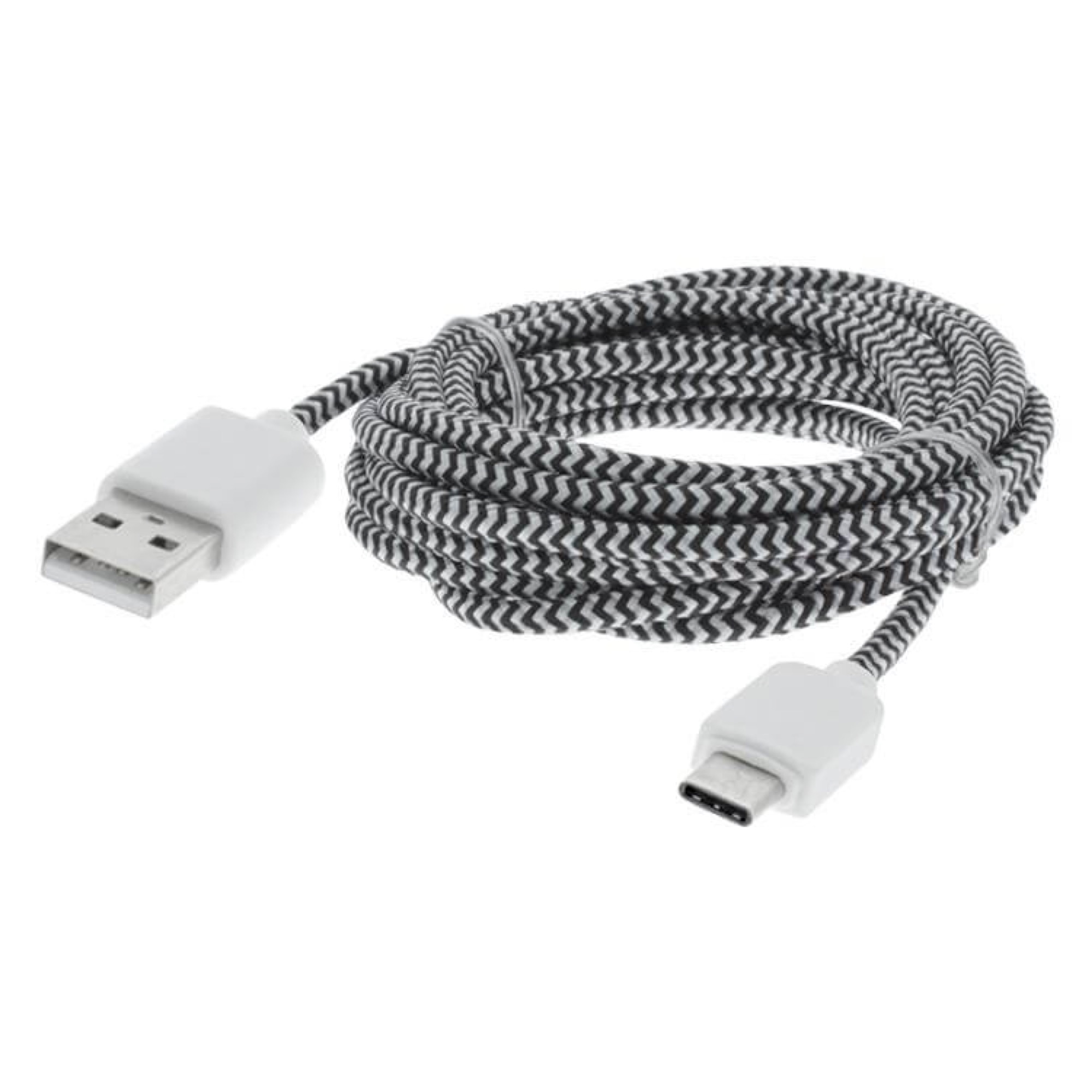 Q-Link Datakabel - USB - Type C - Textiel - 2M - Zwart/Wit