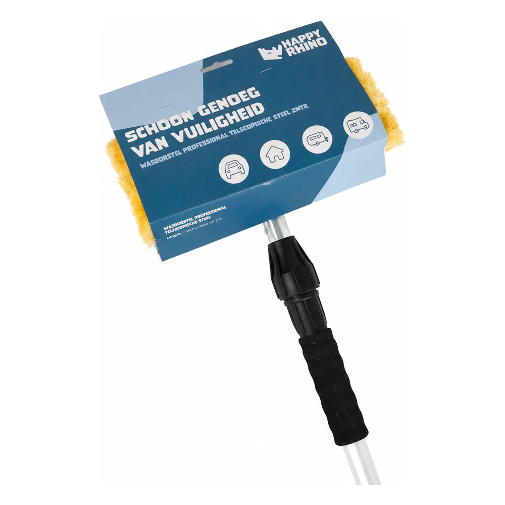 Happy Rhino Wasborstel Professional Telscopische Steel 2Mtr