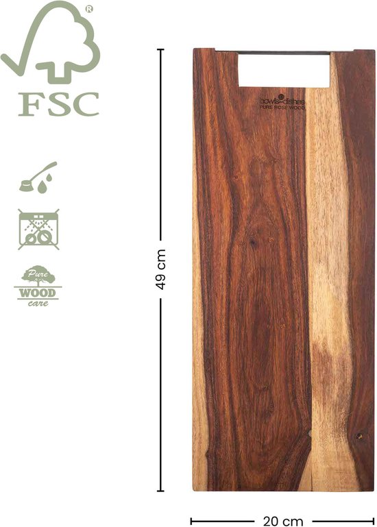 Pure Rose Wood Serveerplank 49 Cm Met Metalen Handvat
