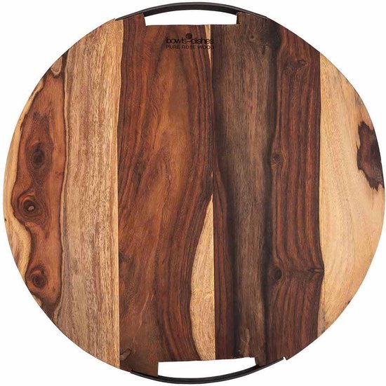 Pure Rose Wood, Serveerplank Rond 39 Cm, 2 Metalen Handvatten