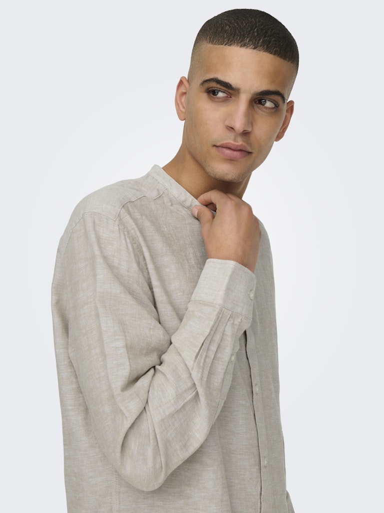 Only & Sons Caiden Ls Solid Linen Mao Shirt Heren