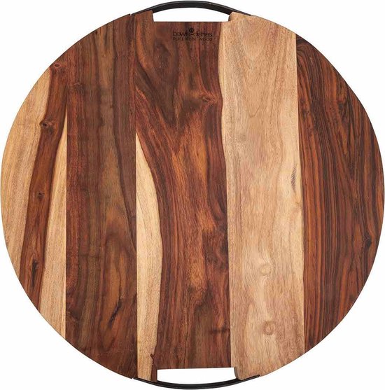 Pure Rose Wood, Serveerplank Rond 49 Cm, 2 Metalen Handvatten