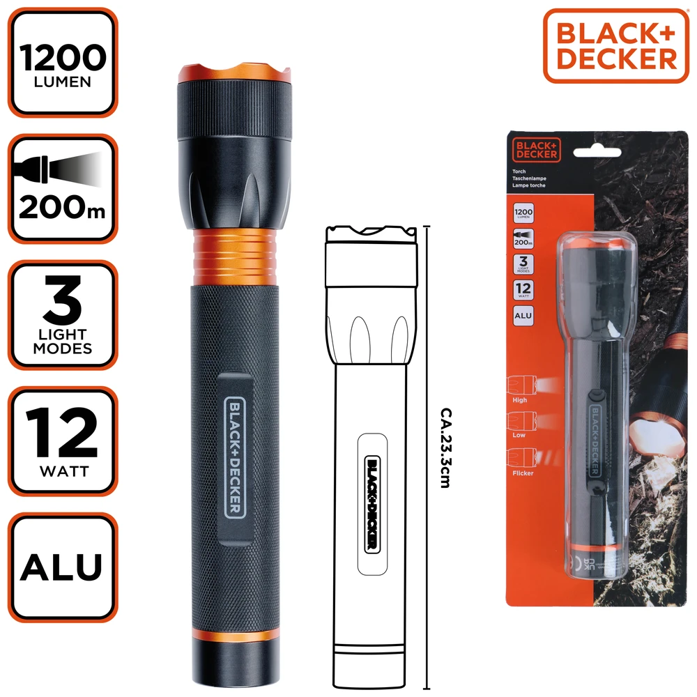 Black & Decker Zaklamp Led 12W 1200Lm 200M