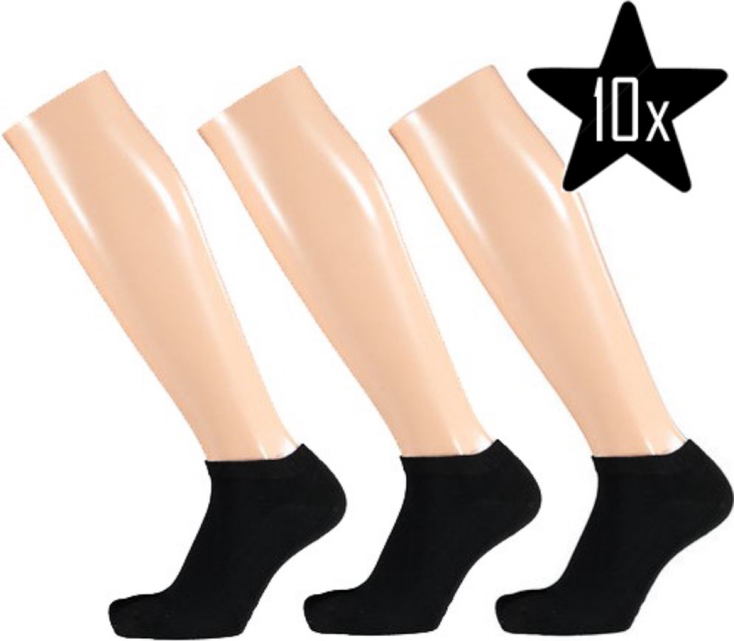 Apollo Adults No Show Sneaker Socks Basic 10-Pack - Black - 41/46