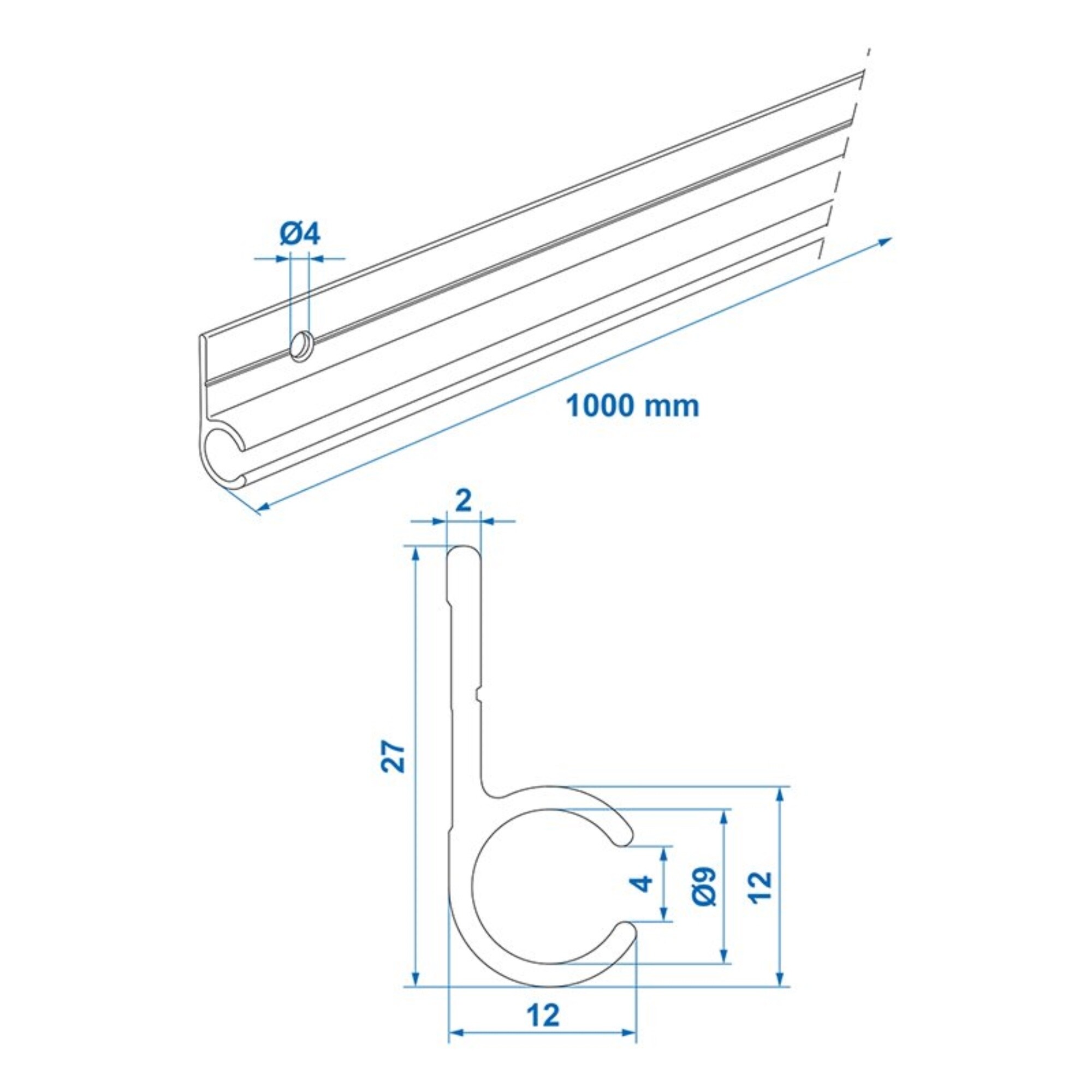 ProPlus Tentrail Aluminium Met Lip 100X2,6 CM ProPlus Tentrail Aluminium Met Lip 100X2,6 CM