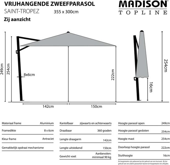 Madison Parasol Saint Tropez 355X300Cm