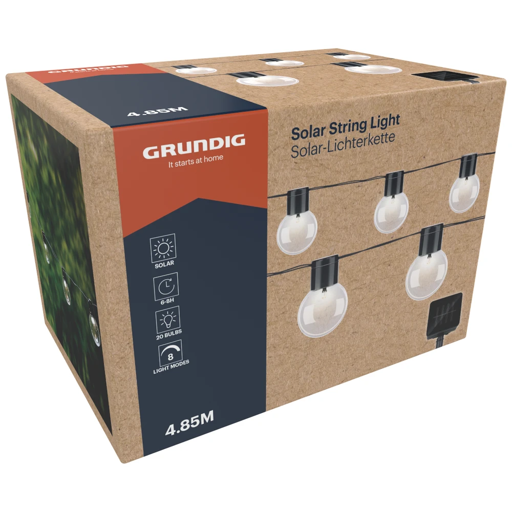 Grundig Solar Lichtsnoer Bulbs 20 Lampjes 4,85 M Warm Wit