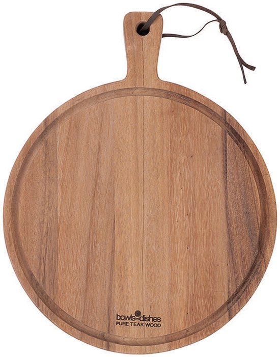 Pure Teak Wood Serveerplank Rond 30 Cm Met Sapgoot